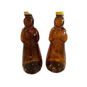 Vintage 1970's Mrs. Butterworth Amber Syrup Jars with original lid set of 2